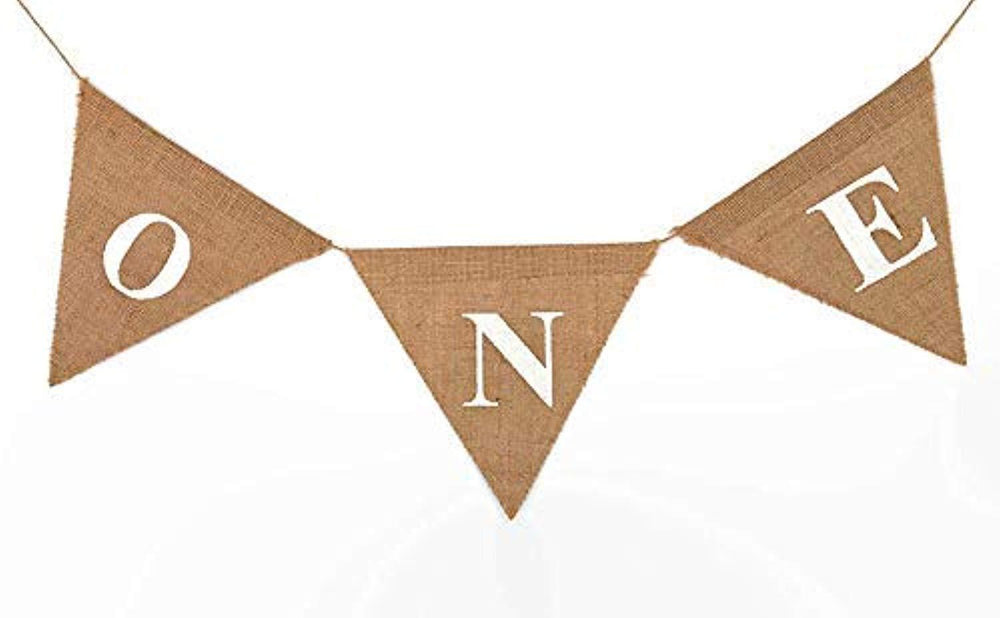 Boston Creative company ONE High Chair First Birthday Burlap Banner Cake Smash Photo Prop Party Nautical Theme Garland Décor Shabby Chic Birthday Decoration Banner Elegant Highchair Hessian Banner - BOSTON CREATIVE COMPANY