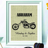 Motorcycle Lovers Unique Burlap Print Gift - BOSTON CREATIVE COMPANY