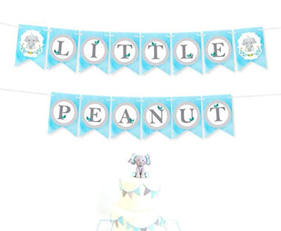 Little Peanut Baby Shower Boy Banner Decoration-Dumbo Party Supplies- Blue Party Home Decorations Party Kit-little Elephant Blue Baby Shower Banner Pennant Or Birthday Party Elephant Decor - BOSTON CREATIVE COMPANY