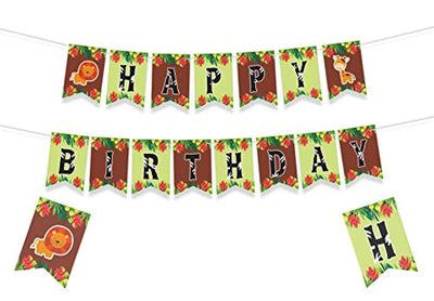 JUNGLE THEMED HAPPY BIRTHDAY BANNER - Baby Animals Decorations - Animal Birthday Party Decorations - Jungle Safari Party Supplies - Animal Baby Shower Decorations - Forest Animals Birthday Party Decor - Forest Theme Birthday Banner - 8*5.5 Inches - BOSTON CREATIVE COMPANY