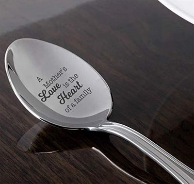 Engraved Coffee Spoon Gift for Mother - A Mother's Love Is The Heart Of A Family - Mother's Day Gift For Mom - The Best Mom Unique Gift for Mummy - Vintage Silverware Birthday Gift For Her - BOSTON CREATIVE COMPANY