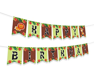JUNGLE THEMED HAPPY BIRTHDAY BANNER - Baby Animals Decorations - Animal Birthday Party Decorations - Jungle Safari Party Supplies - Animal Baby Shower Decorations - Forest Animals Birthday Party Decor - Forest Theme Birthday Banner - 8*5.5 Inches - BOSTON CREATIVE COMPANY