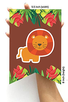 JUNGLE THEMED HAPPY BIRTHDAY BANNER - Baby Animals Decorations - Animal Birthday Party Decorations - Jungle Safari Party Supplies - Animal Baby Shower Decorations - Forest Animals Birthday Party Decor - Forest Theme Birthday Banner - 8*5.5 Inches - BOSTON CREATIVE COMPANY