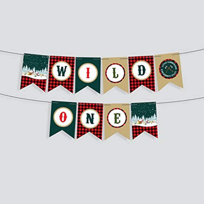 Wild One Birthday Decorations Jungle Theme Party Supplies Banner Sign -High Chair Lumberjack Party Supplies 1st Birthday Boy Or Girl-First Happy Birthday Buffalo Check Camping Decor Winter Banner - BOSTON CREATIVE COMPANY