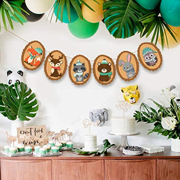 CC HOME Woodland Creatures Banner Forest Animal Friends Bunting Banner For Kids,Boys,Baby Shower,Birthday Party Decoration