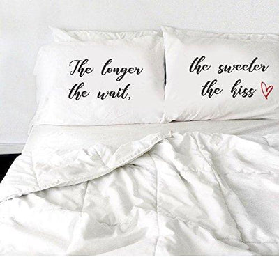 Decorative Pillow Covers - Bedroom Decor - The longer the wait, the sweeter the kiss Pillow - White Pillow Cover - Set of 2 - BOSTON CREATIVE COMPANY