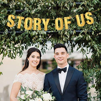 Party Tarty -Story Of Us Banner Family Home Decor Gold Anniversary Wedding Banner-Engagement Picture Memory Land Banner Decoration- Photo Table Bunting Guest Table Decoration Party Supplies - BOSTON CREATIVE COMPANY