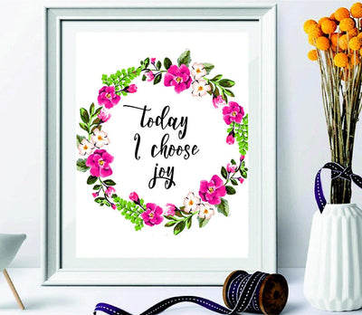 Wall art with quote "Today i choose joy" decor -home decor- modern art floral print-teen room decor- beautiful housewarming -gifts for loved ones- room-entrance-lobby wall art decor - BOSTON CREATIVE COMPANY