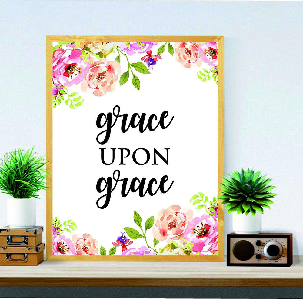 Christian wall art - John 1:16 - Grace Upon Grace - Wall Art - Religious Art - Home decor - Watercolor print art - Calligraphy quote - Bible verse print - Grace print - BOSTON CREATIVE COMPANY