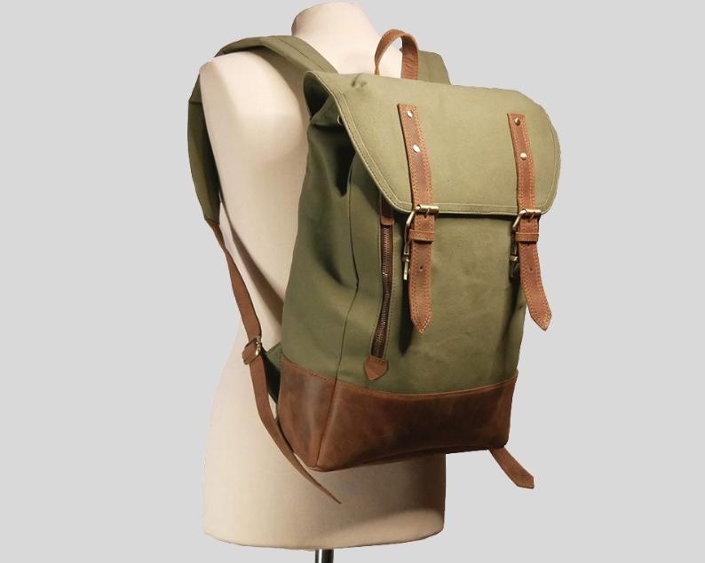 classic canvas leather backpack Canvas Backpack with Leather Strap