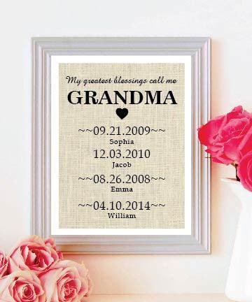 Perfect Gift for Grandmother-Mothers Day Natural Burlap Print-Grandchildren Birth Dates Wall Art - BOSTON CREATIVE COMPANY