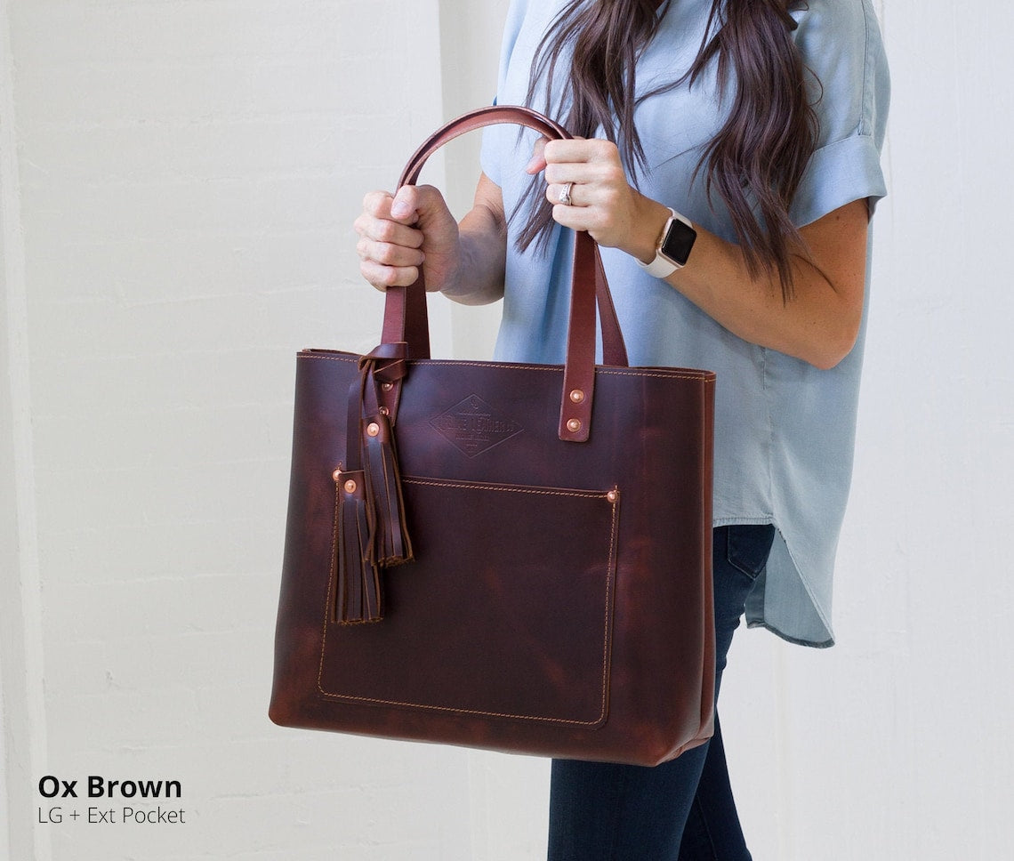 Regina Genuine Leather Tote Bag Top Grain Leather Commuter Bucket Bag