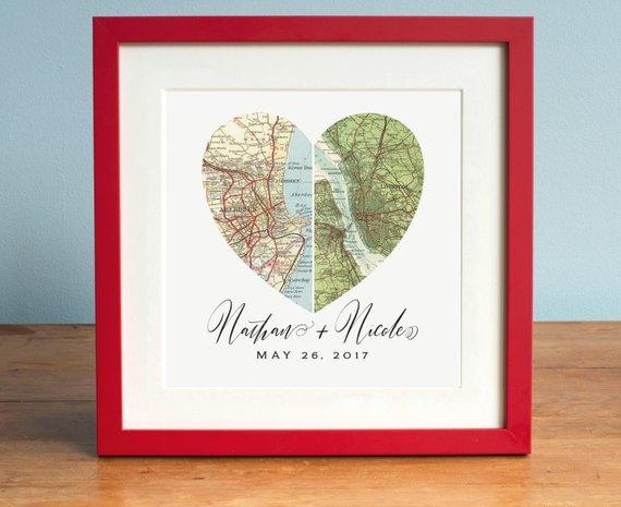 Anniversary Gift, Wedding Gift Art, Heart Map, Custom Wedding Gift, Anniversary Print, Gift for Couple, Wedding Map Art - BOSTON CREATIVE COMPANY