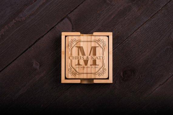 Monogram Date Names Coaster Set of 6 - BOSTON CREATIVE COMPANY
