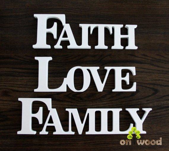 Faith Love Family Wooden Signs Free standing Sign Home decor Gift for House Wooden letters Wooden words - BOSTON CREATIVE COMPANY