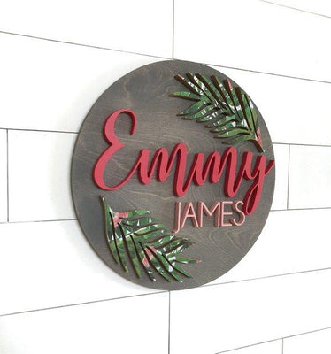 Leaf Custom Name Sign | 24" Round Sign | Baby Name Sign - BOSTON CREATIVE COMPANY