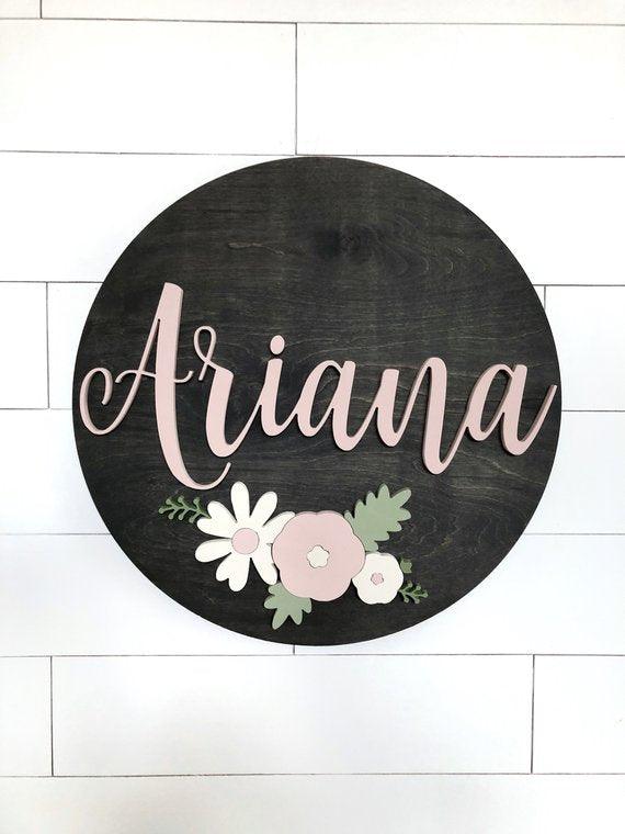 Boston Custom Name Sign | 24" Round Sign | Baby Name Sign - BOSTON CREATIVE COMPANY