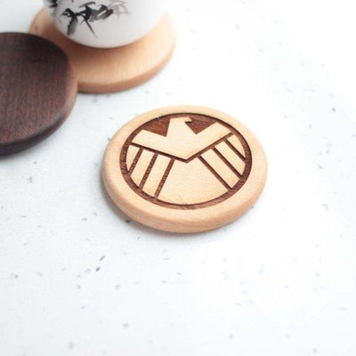 SHIELD engraved wood coasters - Set of 6 - BOSTON CREATIVE COMPANY