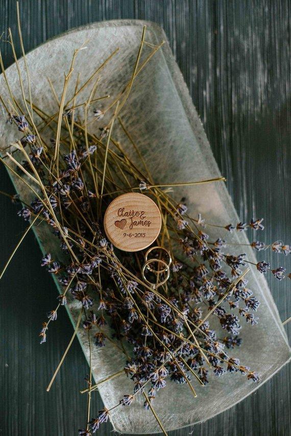 Custom Rustic Round Handmade Engagement Gift Proposal Wooden Ring Box - BOSTON CREATIVE COMPANY