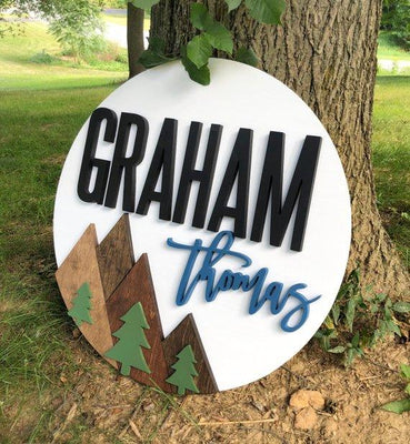 Custom Name | 24" Mountain Sign | Baby Name Sign | Nursery Room Decor - BOSTON CREATIVE COMPANY