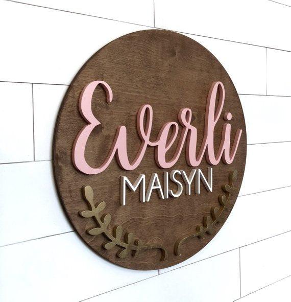 Custom Name Sign | 24" Round Sign | Baby Name Sign - BOSTON CREATIVE COMPANY