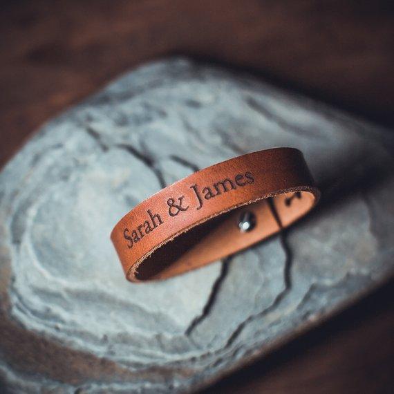 Leather Bracelet -Personalized men leather bracelet, Custom engraved  leather bracelet double sided, adjustable leather bracelet, Christmas gift  for