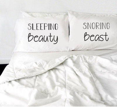 Sleeping Beauty & Snoring Beast Pillow Case Wedding Gift-Couple Gift Idea for Anniversary-Valentine's Day for Him Her - BOSTON CREATIVE COMPANY