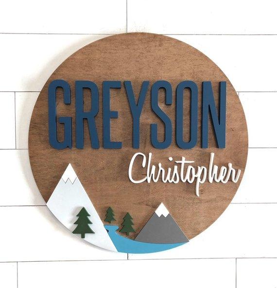 Custom Name | 24" Mountain Sign | Baby Name Sign - BOSTON CREATIVE COMPANY