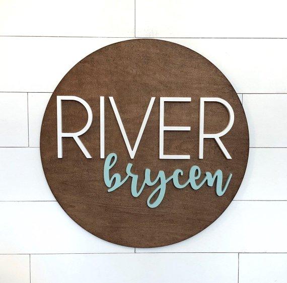 24" Wooden Nursery Name Sign | Round plaque | Baby Name Sign - BOSTON CREATIVE COMPANY