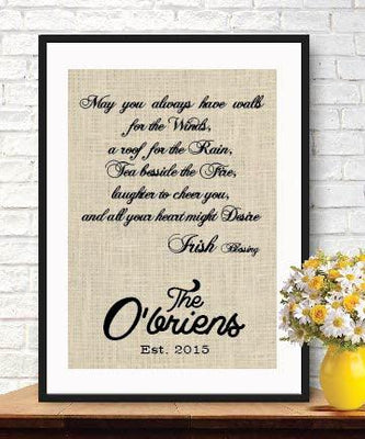 Interesting House Warming Gift Personalized Irish Blessing House Warming Gift Burlap Print - BOSTON CREATIVE COMPANY