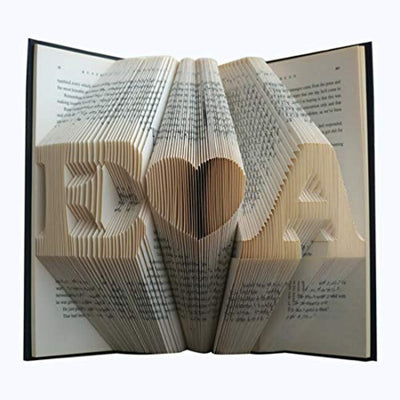 Pages of a book folded as E Heart A