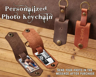 Fathers Day gift for Dad - Leather Photo Keyring Gift for Him