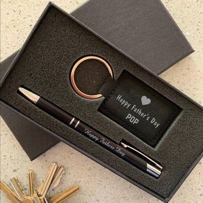 Fathers Day Gift Set - Engraved Pen and Key Ring for Fathers