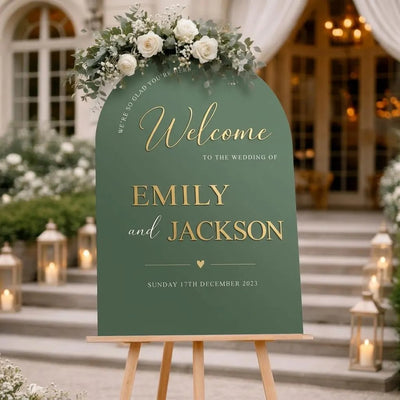 Arch Acrylic Wedding Welcome Sign, Sage Green Ceremony Entrance Decor