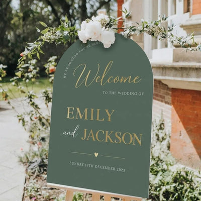 Arch Acrylic Wedding Welcome Sign, Sage Green Ceremony Entrance Decor
