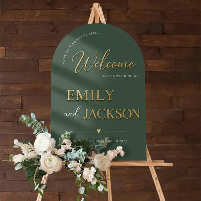 Arch Acrylic Wedding Welcome Sign, Sage Green Ceremony Entrance Decor