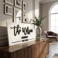 Personalized Wooden Family Name Sign, Custom Established Date Plaque, Modern Wall Decor