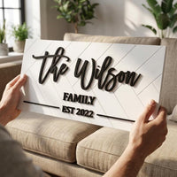 Personalized Wooden Family Name Sign, Custom Established Date Plaque, Modern Wall Decor