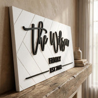 Personalized Wooden Family Name Sign, Custom Established Date Plaque, Modern Wall Decor