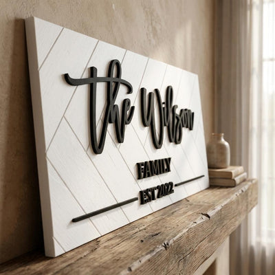 Personalized Wooden Family Name Sign, Custom Established Date Plaque, Modern Wall Decor