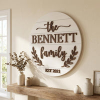 Personalized Family Name Round Wooden Sign, Farmhouse Established Date Plaque
