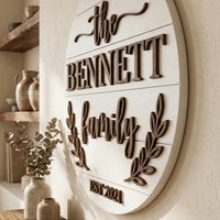 Personalized Family Name Round Wooden Sign, Farmhouse Established Date Plaque