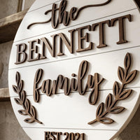 Personalized Family Name Round Wooden Sign, Farmhouse Established Date Plaque