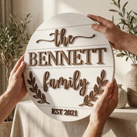 Personalized Family Name Round Wooden Sign, Farmhouse Established Date Plaque