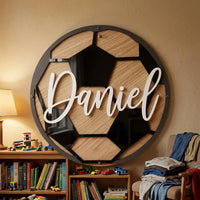 Personalized Football Name Sign ,Custom Soccer Wall Decor , Boys Room Name Plaque, Plywood Acrylic Sport Sign, Kids Football Bedroom Art