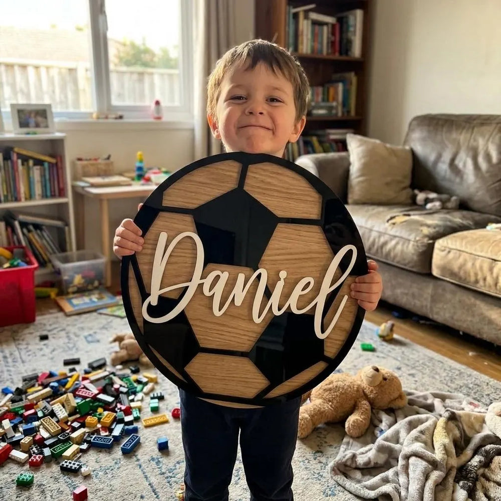 Personalized Football Name Sign ,Custom Soccer Wall Decor , Boys Room Name Plaque, Plywood Acrylic Sport Sign, Kids Football Bedroom Art
