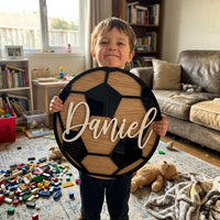 Personalized Football Name Sign ,Custom Soccer Wall Decor , Boys Room Name Plaque, Plywood Acrylic Sport Sign, Kids Football Bedroom Art