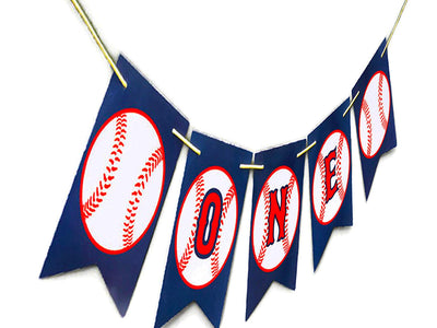 One High Chair Baseball Banner - Baseball Theme Party Banner - Cake Smasher