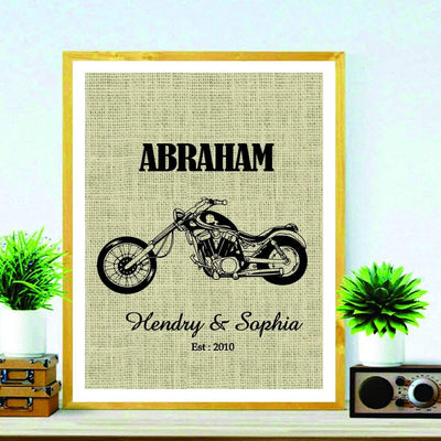 Motorcycle Lovers Unique Burlap Print Gift - BOSTON CREATIVE COMPANY