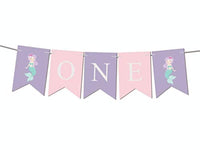I AM ONE Banner Mermaid Party Supplies Birthday Decorations-Ocean Mermaid theme Girl's first -Birthday Party and Baby Shower Party Decorations-kids Purple pink under the sea party favors decorating kit - BOSTON CREATIVE COMPANY